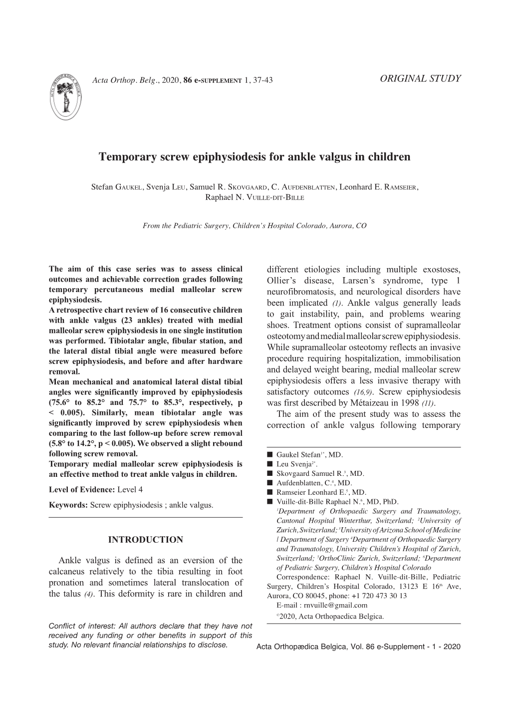 Temporary Screw Epiphysiodesis for Ankle Valgus in Children