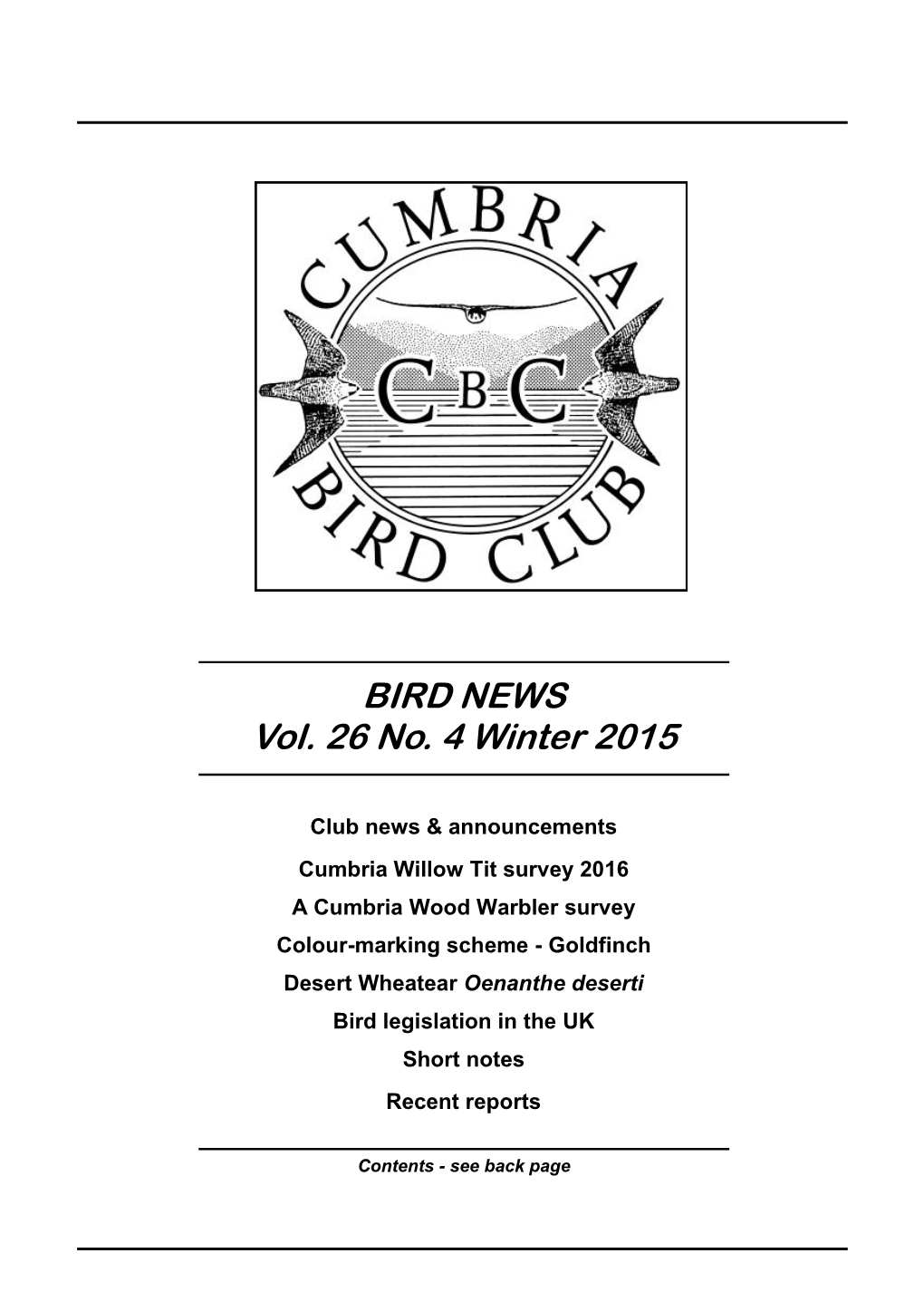 BIRD NEWS Vol. 26 No. 4 Winter 2015