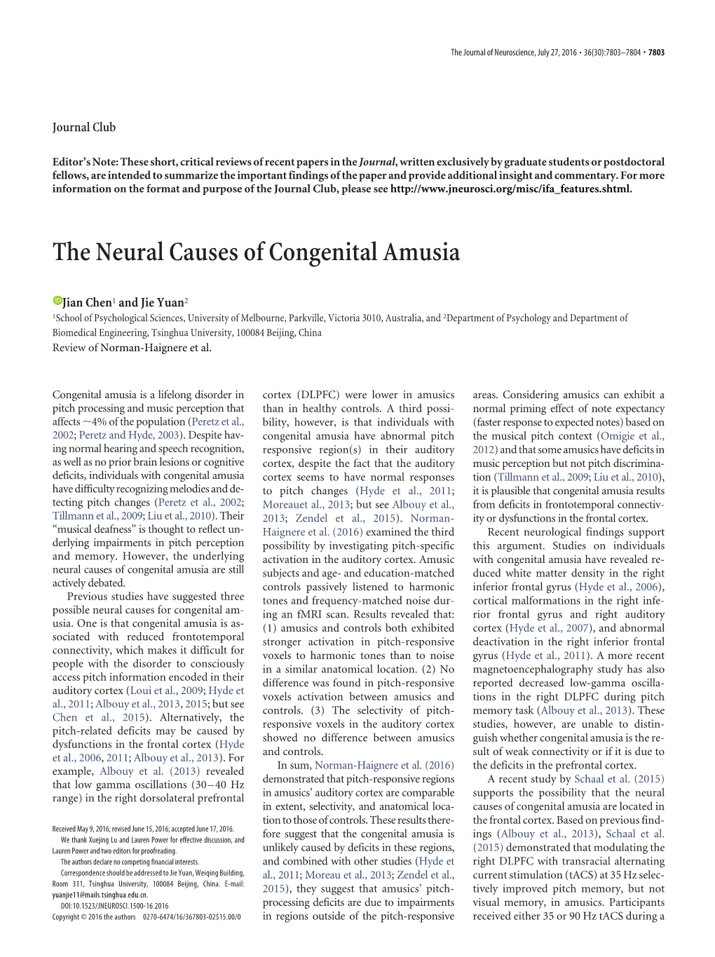 The Neural Causes of Congenital Amusia