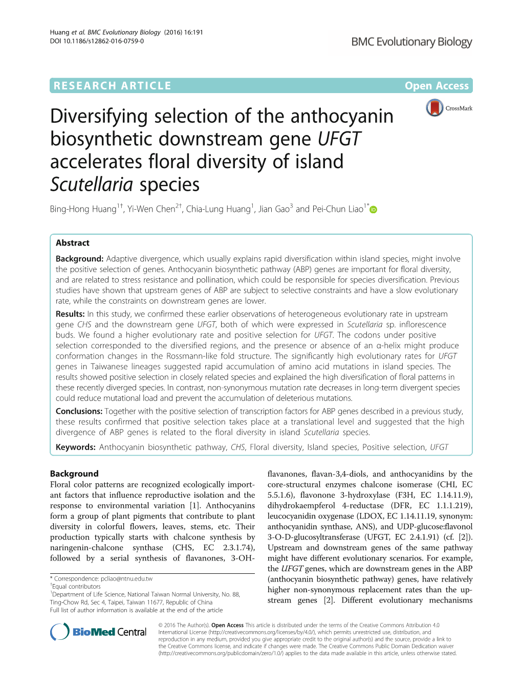 Diversifying Selection of the Anthocyanin Biosynthetic