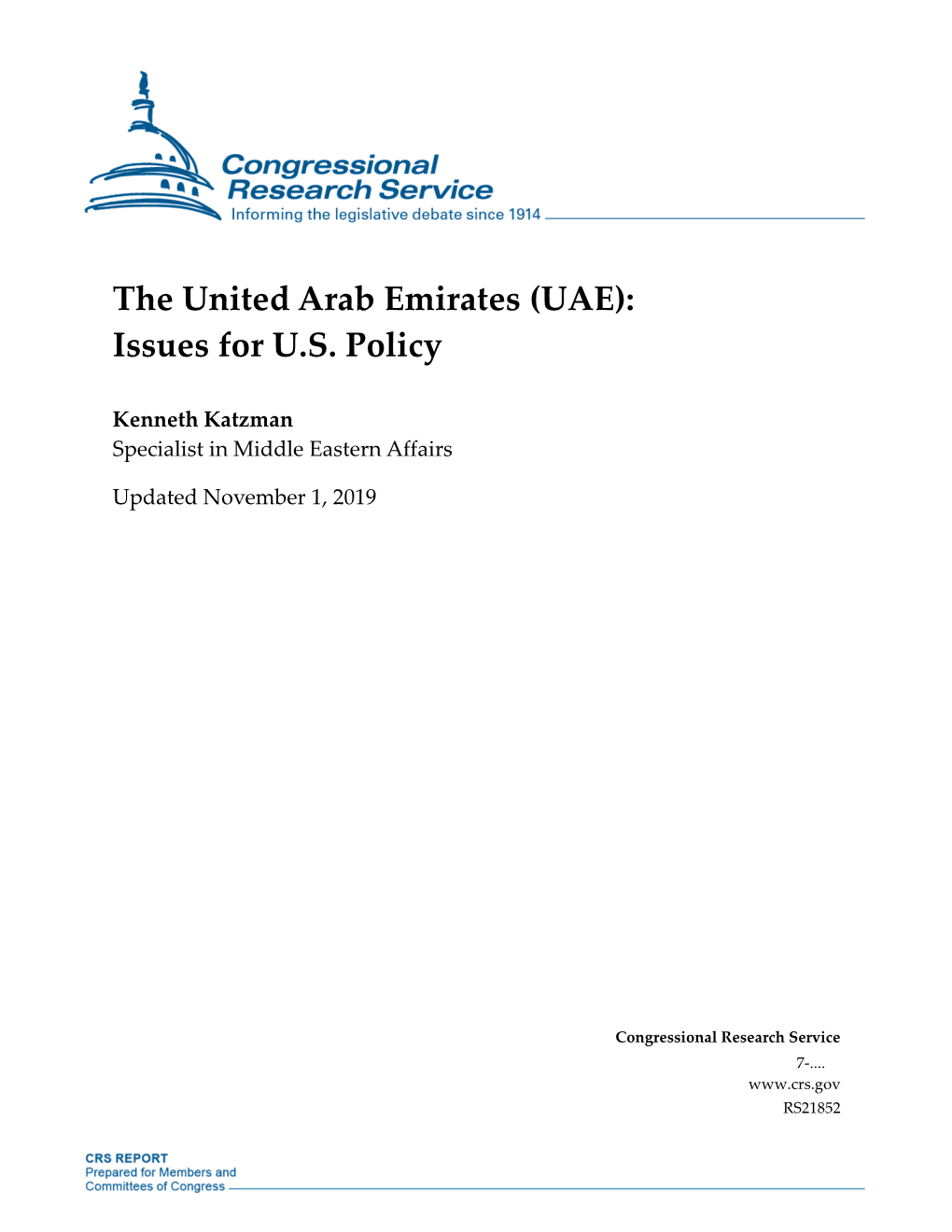 The United Arab Emirates (UAE): Issues for U.S. Policy