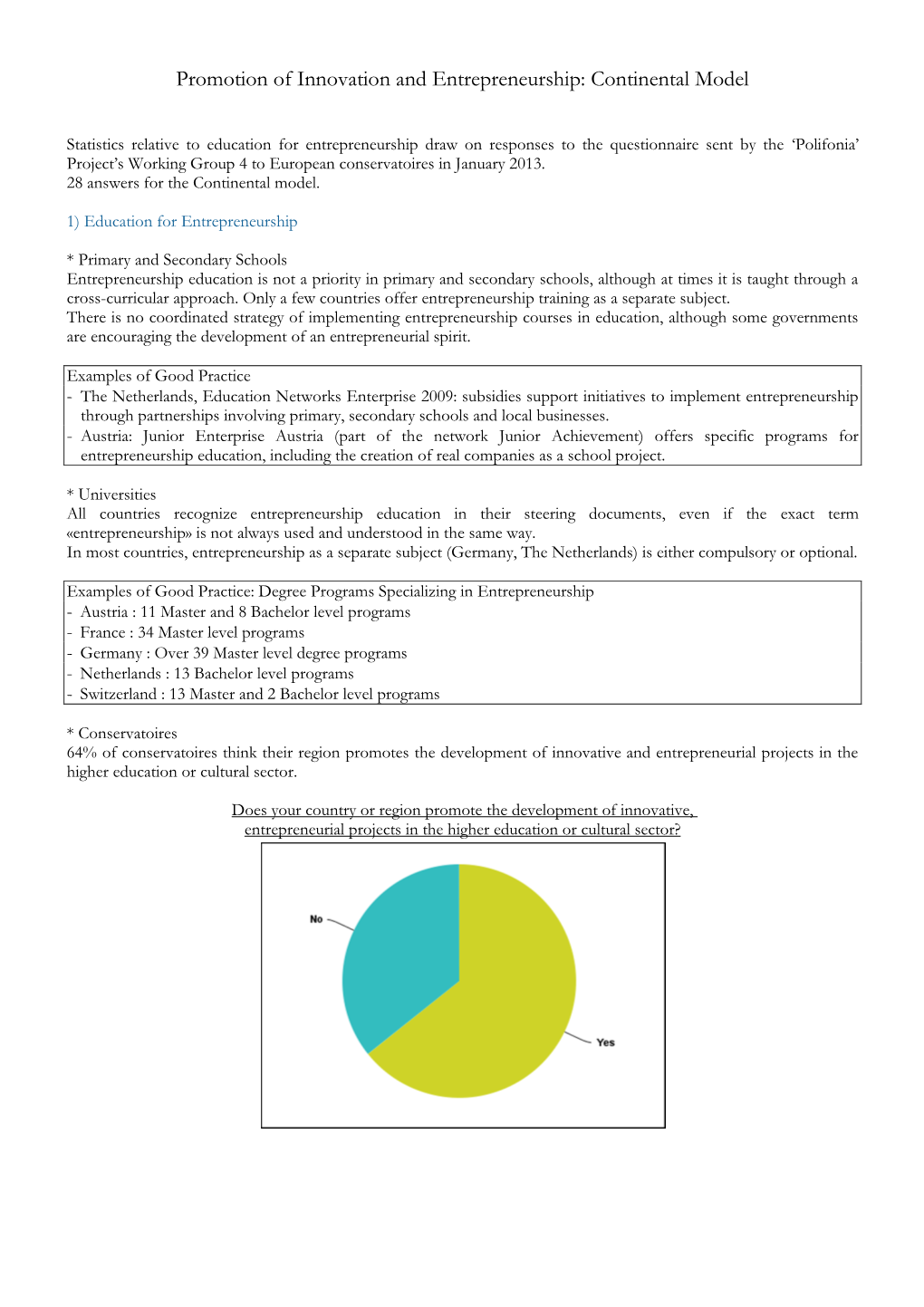 Promotion of Innovation and Entrepreneurship : Continental Model