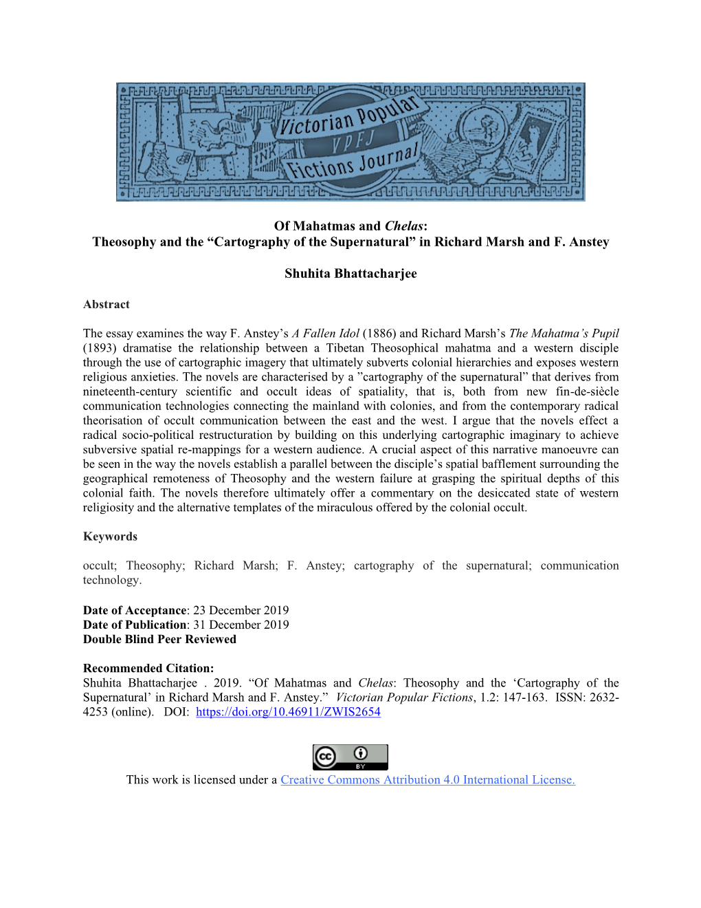 Of Mahatmas and Chelas: Theosophy and the “Cartography of the Supernatural” in Richard Marsh and F