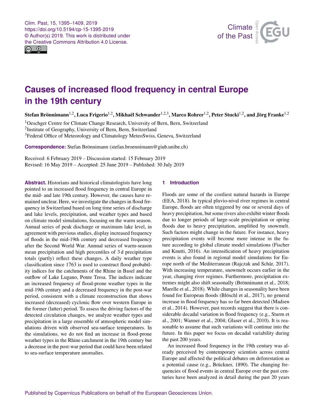 Causes of Increased Flood Frequency in Central Europe in the 19Th Century