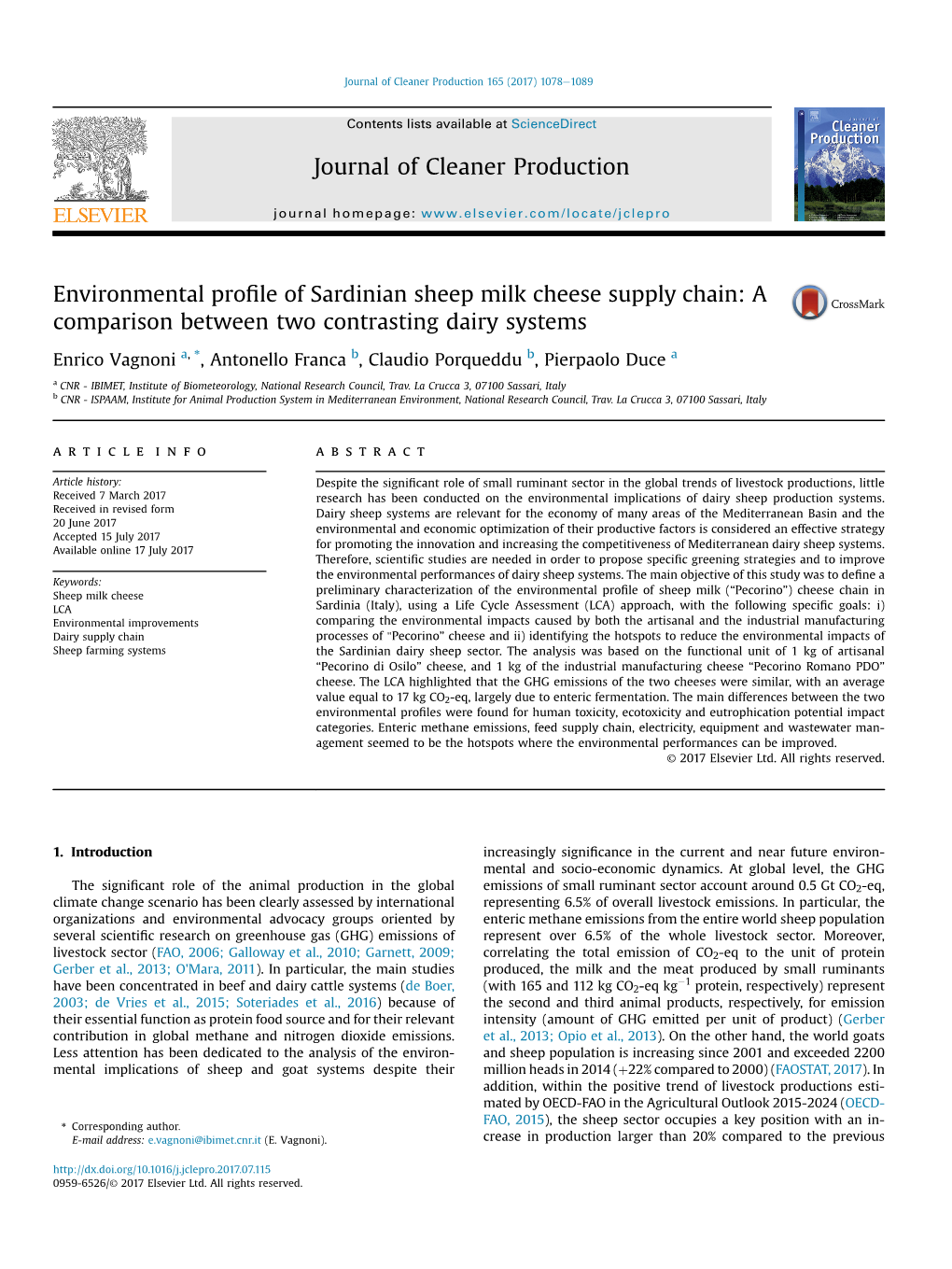 Environmental Profile of Sardinian Sheep Milk Cheese Supply Chain: A