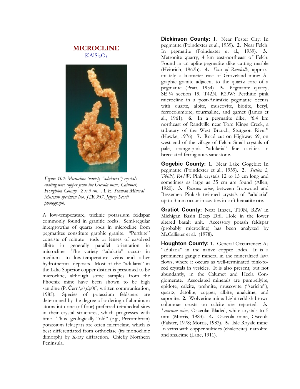 MICROCLINE in Pegmatite (Poindexter Et Al., 1939)
