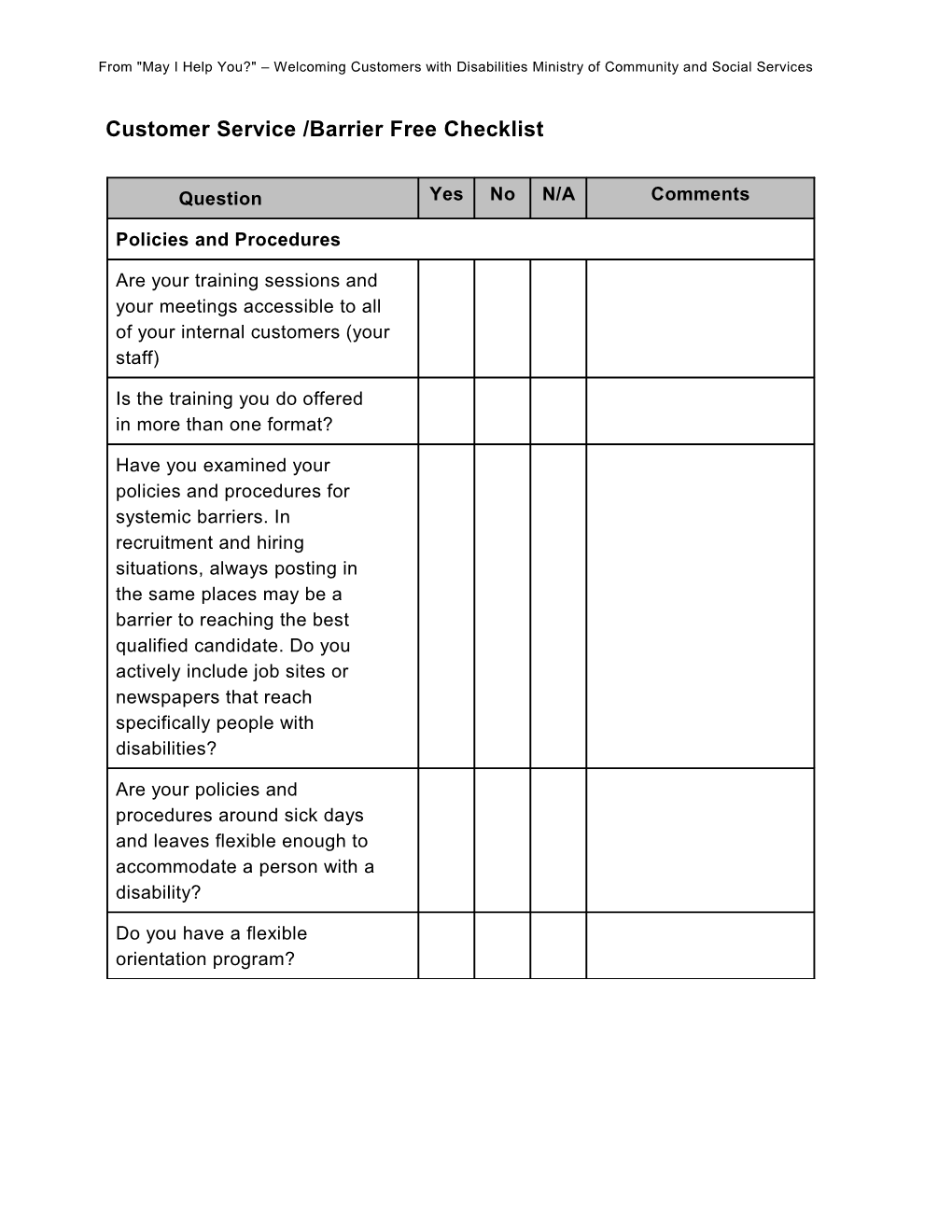 Accessibility/Barrier Free Checklist