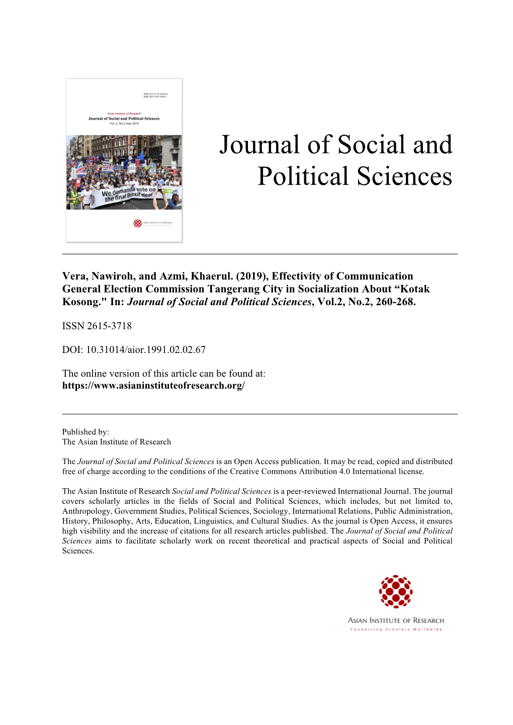 Journal of Social and Political Sciences