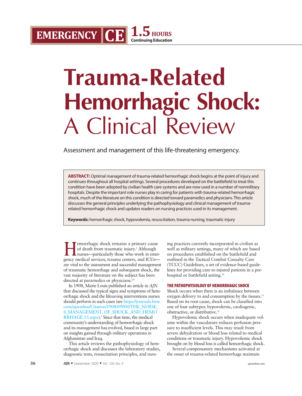 Trauma-Related Hemorrhagic Shock: a Clinical Review
