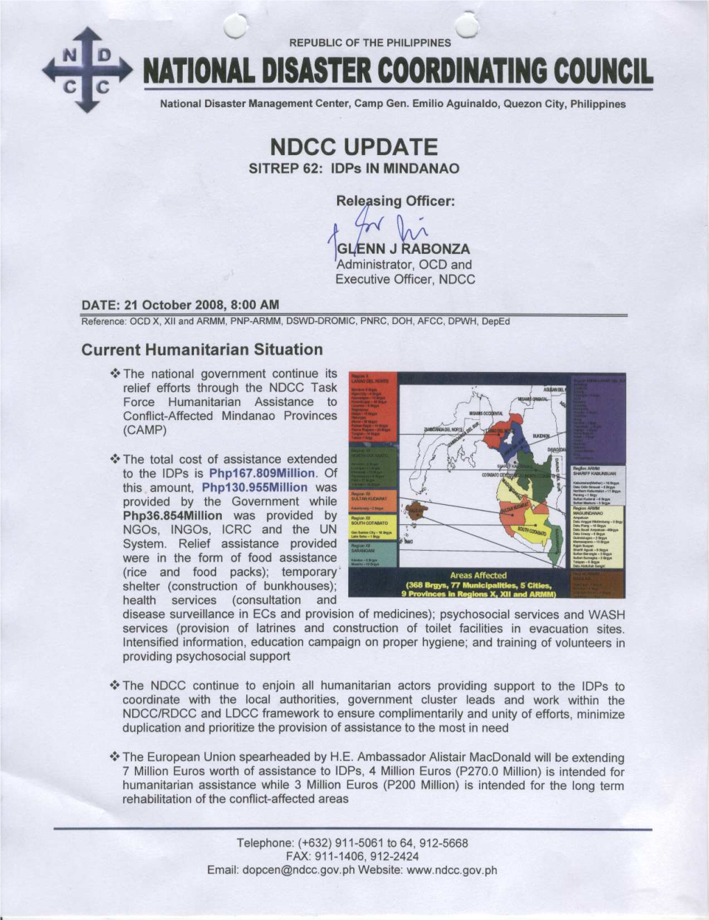Sitrep 62 NDCC Update Idps in Mindanao.Mdi