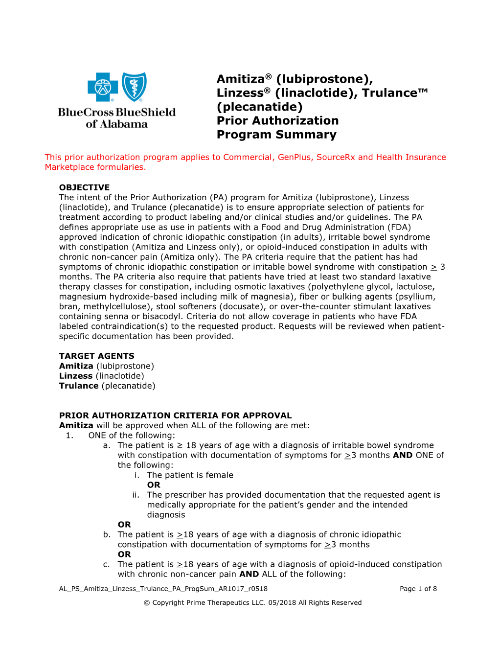 Linzess® (Linaclotide), Trulance™ (Plecanatide) Prior Authorization Program Summary