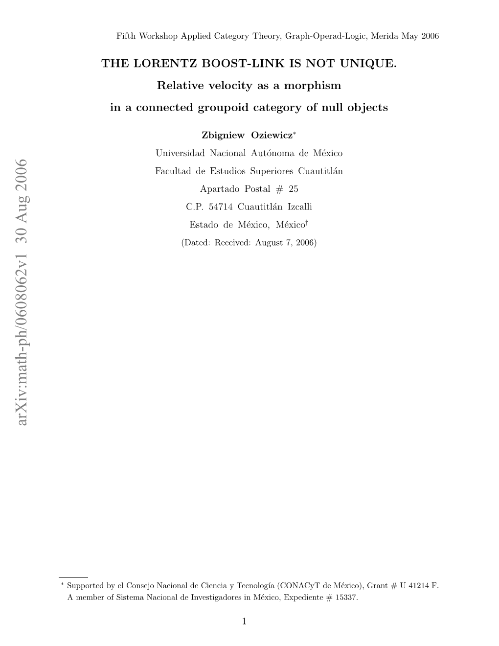 Arxiv:Math-Ph/0608062V1 30 Aug 2006