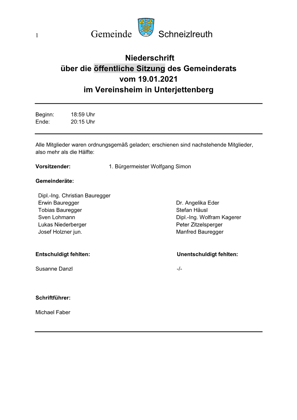 Gemeinderatssitzung Vom 19.01.2021