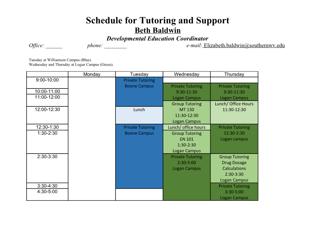 Schedule for Tutoring and Support