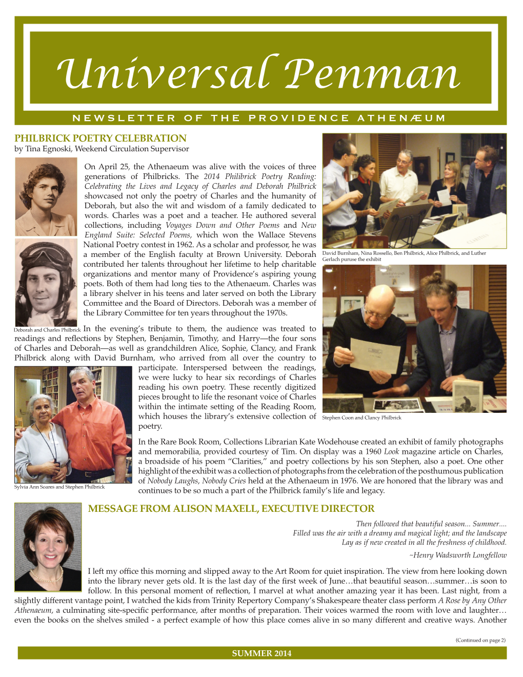 Universal Penman NEWSLETTER of Th E P Ro V I D En C E a T H En Æ U M