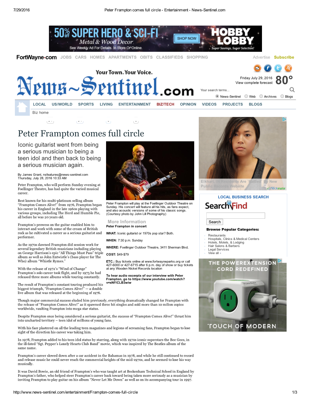 Peter Frampton Comes Full Circle ­ Entertainment ­ News­Sentinel.Com