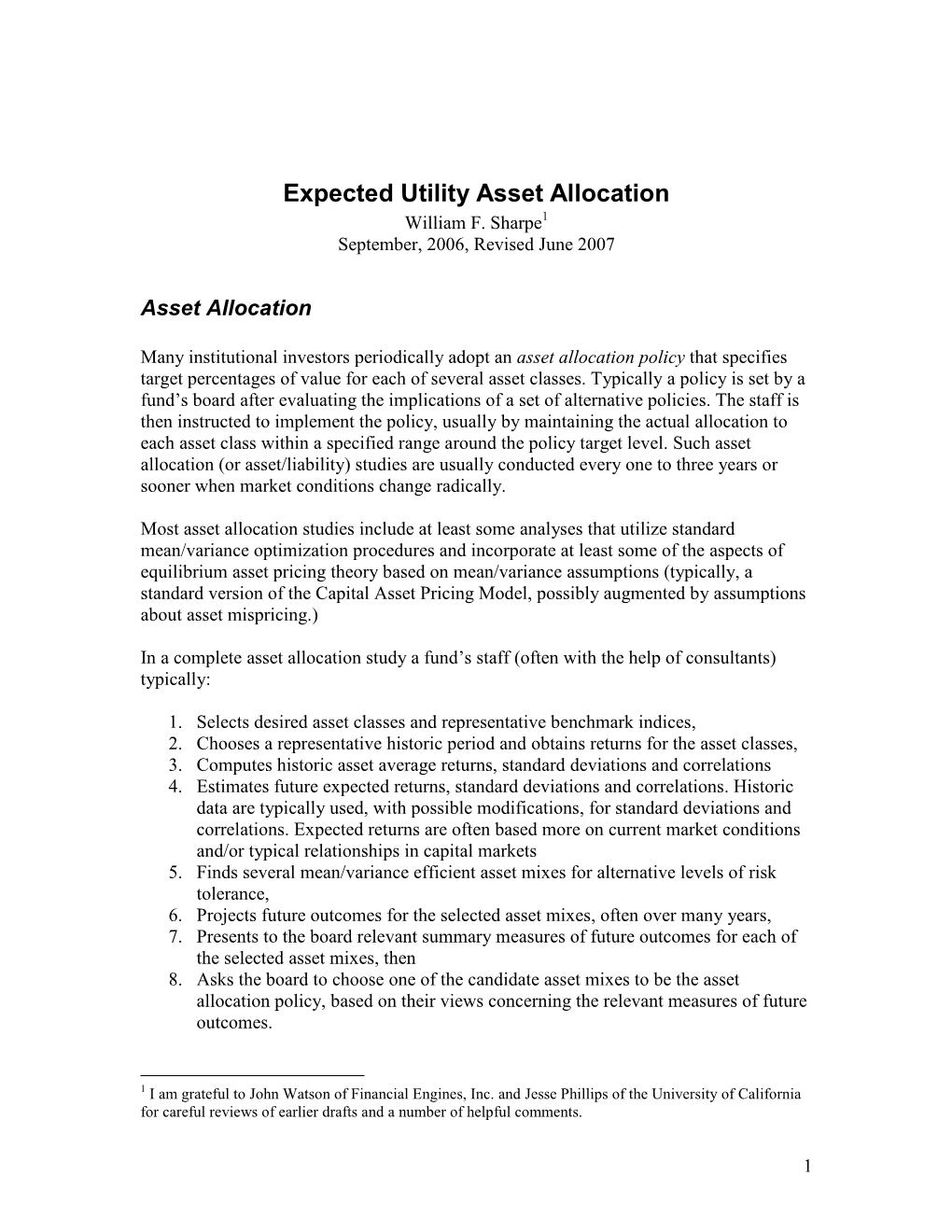 Expected Utility Asset Allocation William F