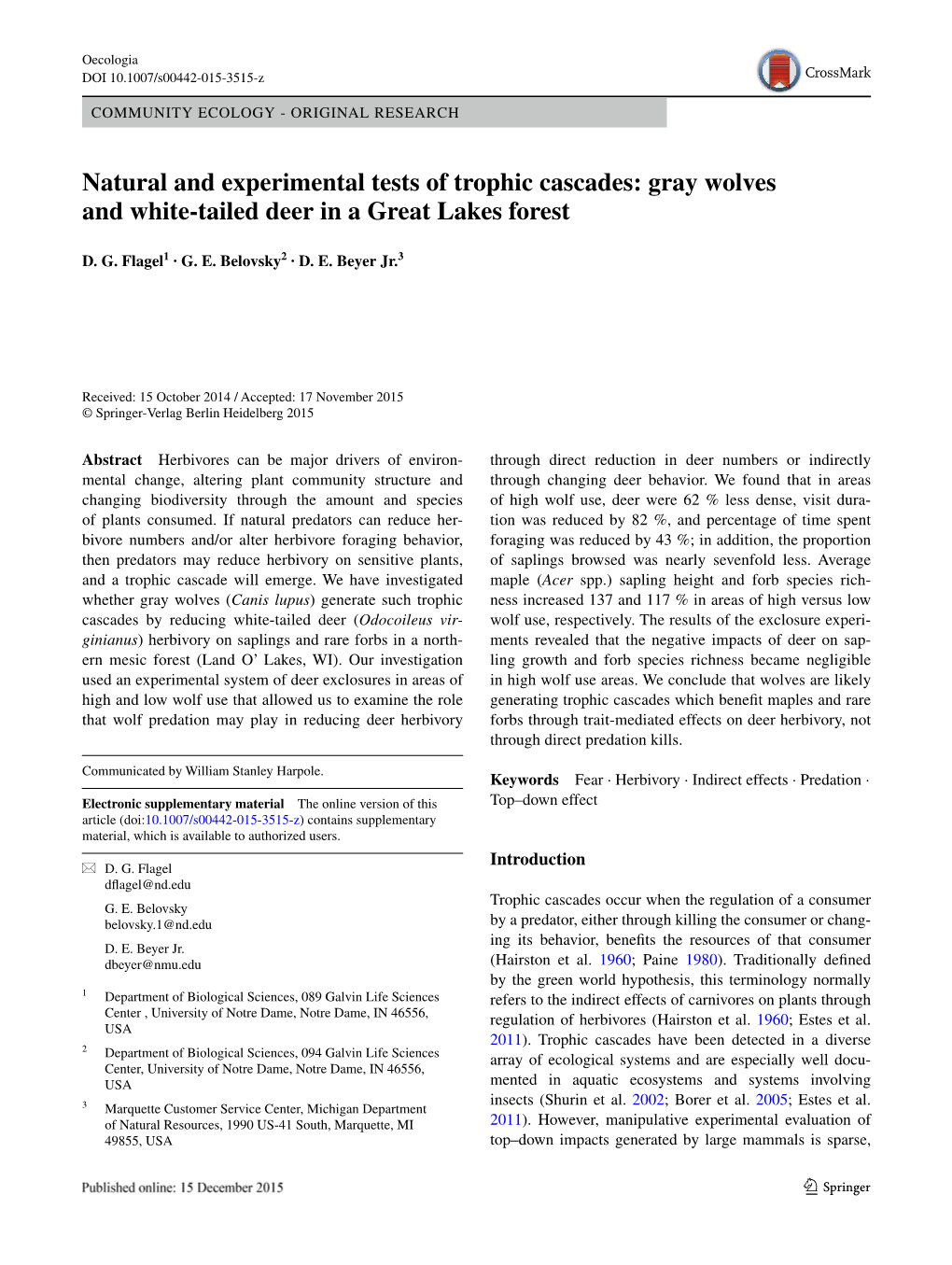 Natural and Experimental Tests of Trophic Cascades: Gray Wolves and White‑Tailed Deer in a Great Lakes Forest