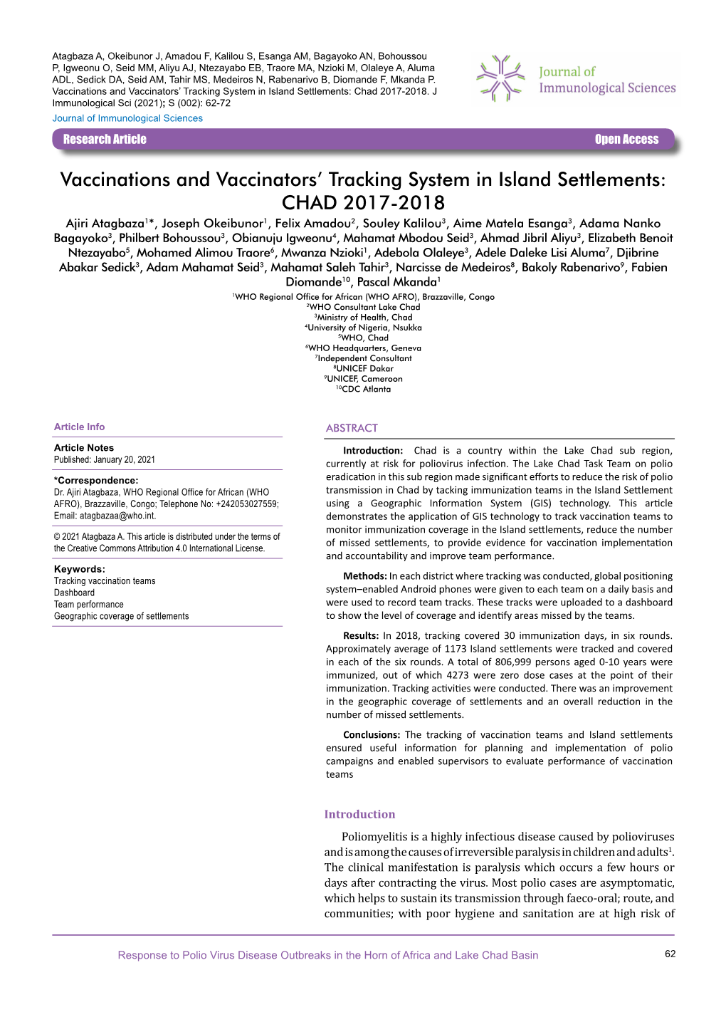 Vaccinations and Vaccinators' Tracking System in Island Settlements
