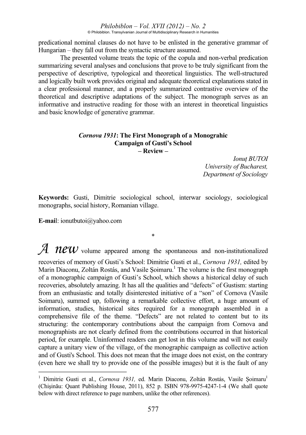 Vol. XVII (2012) – No. 2 Predicational Nominal Clauses Do