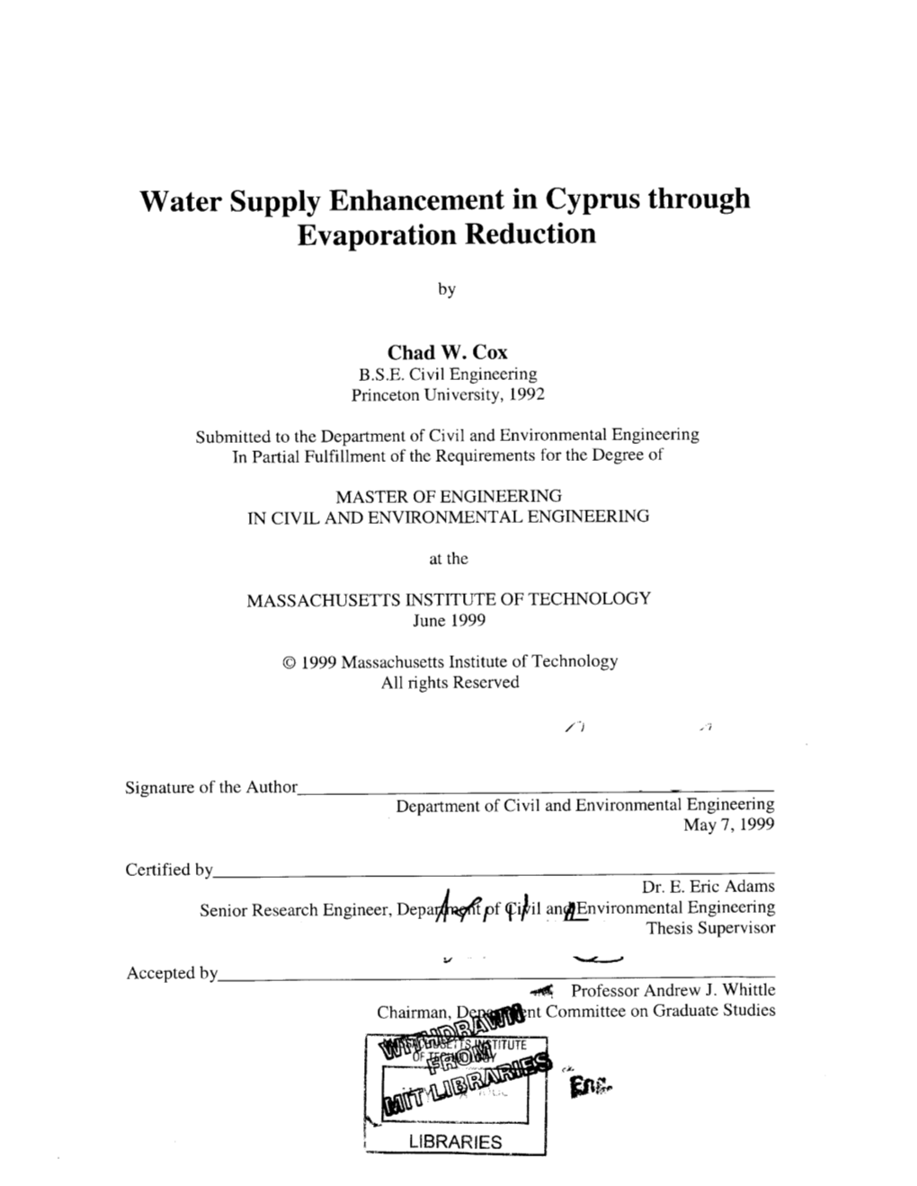 Water Supply Enhancement in Cyprus Through Evaporation Reduction