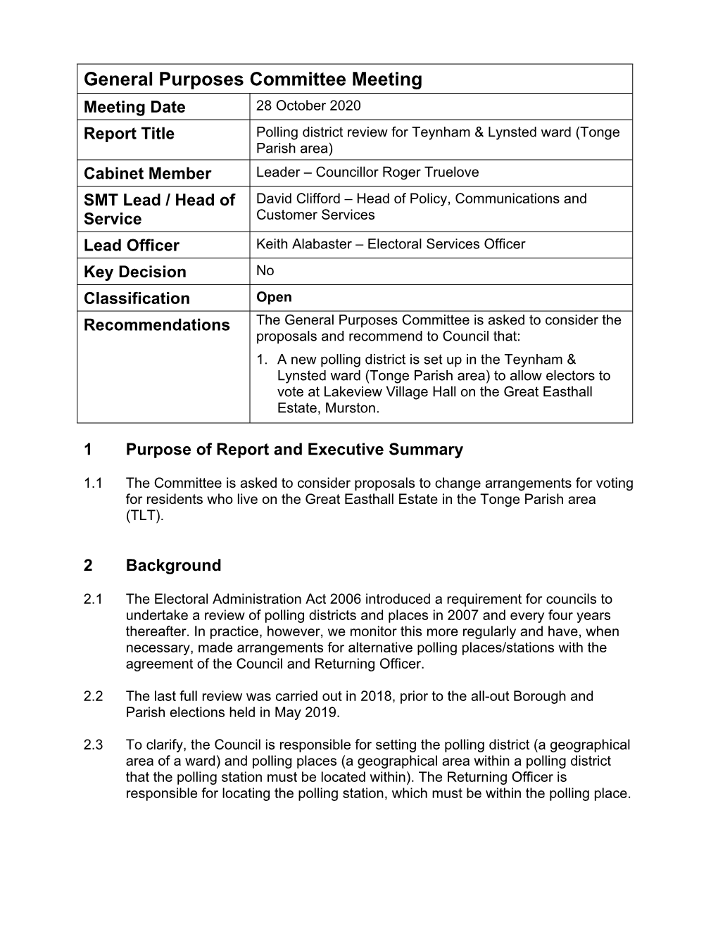 New Polling District for Teynham and Lynsted Ward