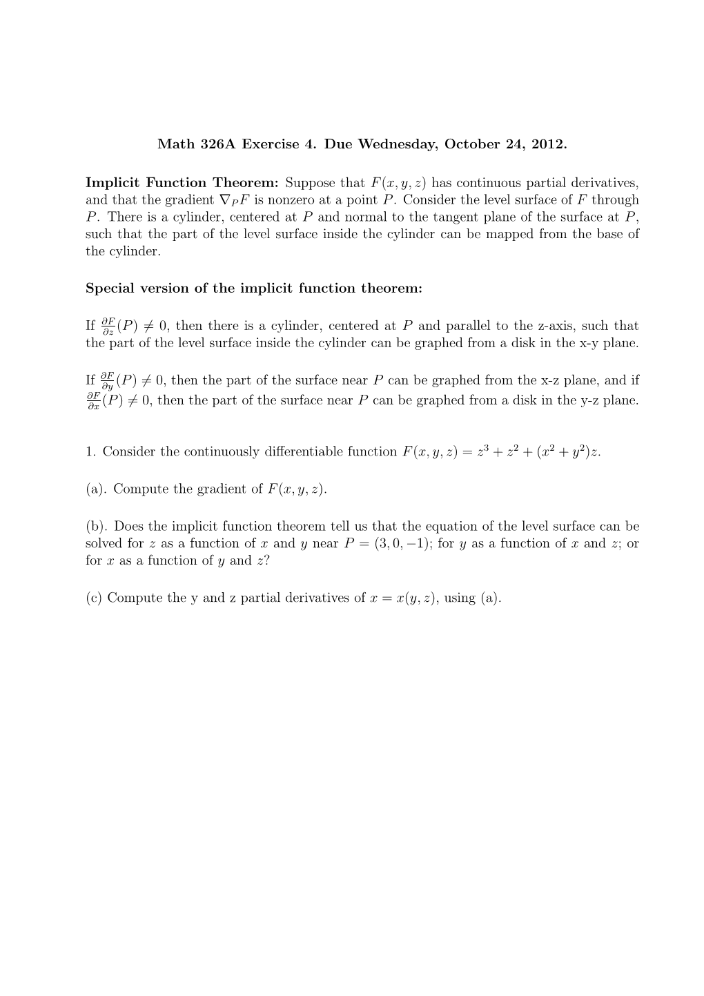 Suppose That F(X, Y, Z) Has Continuous Partial