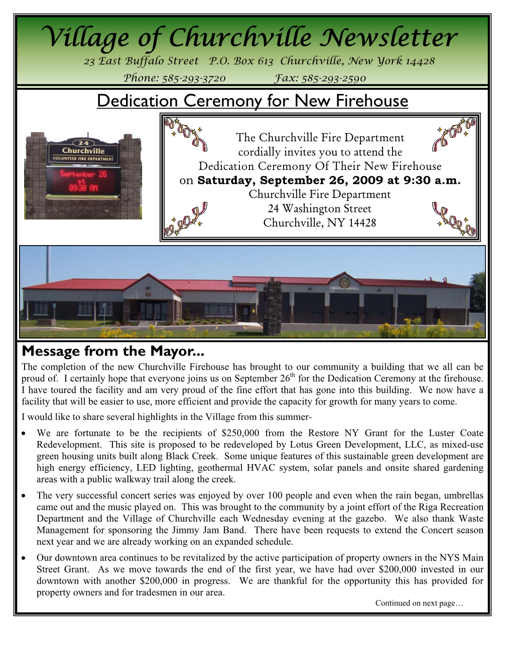 2009 September Newsletter