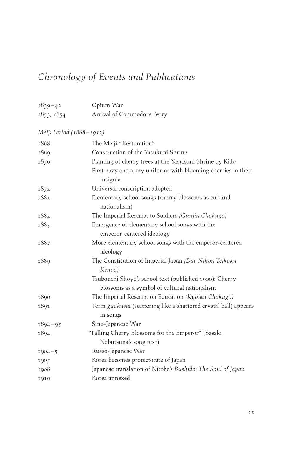 Chronology of Events and Publications