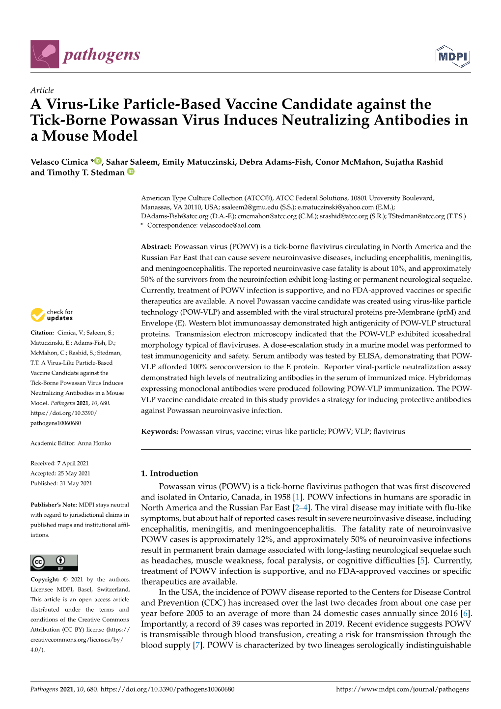 A Virus-Like Particle-Based Vaccine Candidate Against the Tick-Borne Powassan Virus Induces Neutralizing Antibodies in a Mouse Model