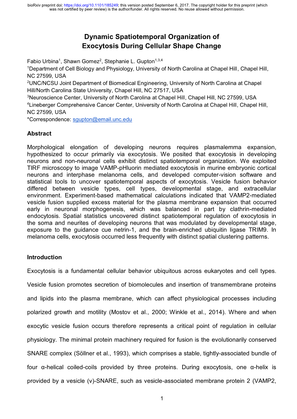 Dynamic Spatiotemporal Organization of Exocytosis During Cellular Shape Change