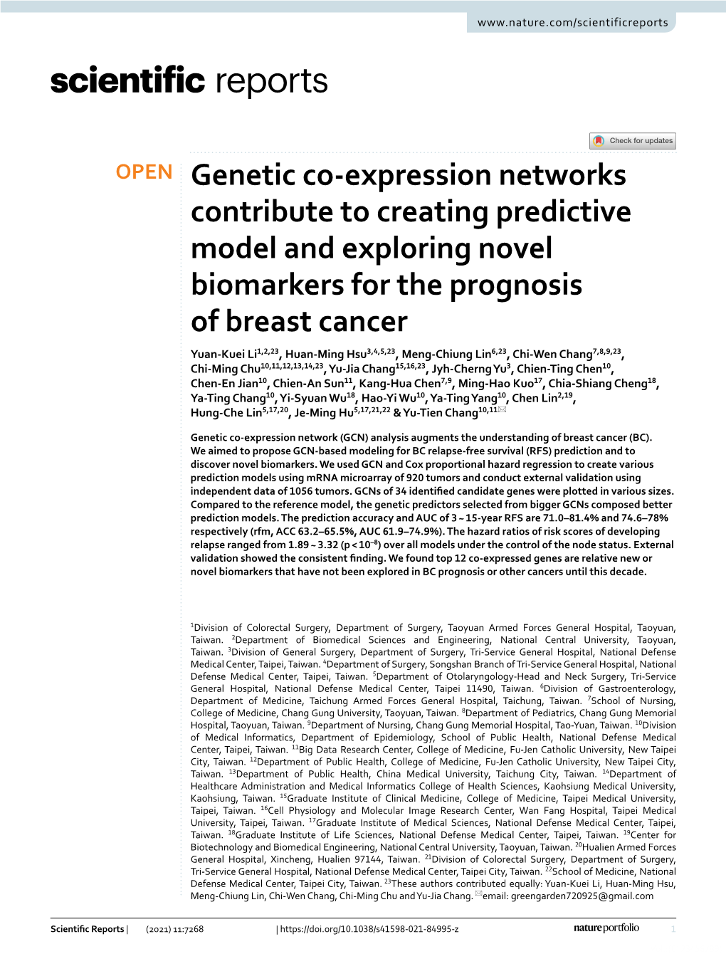 Genetic Co-Expression Networks Contribute to Creating Predictive