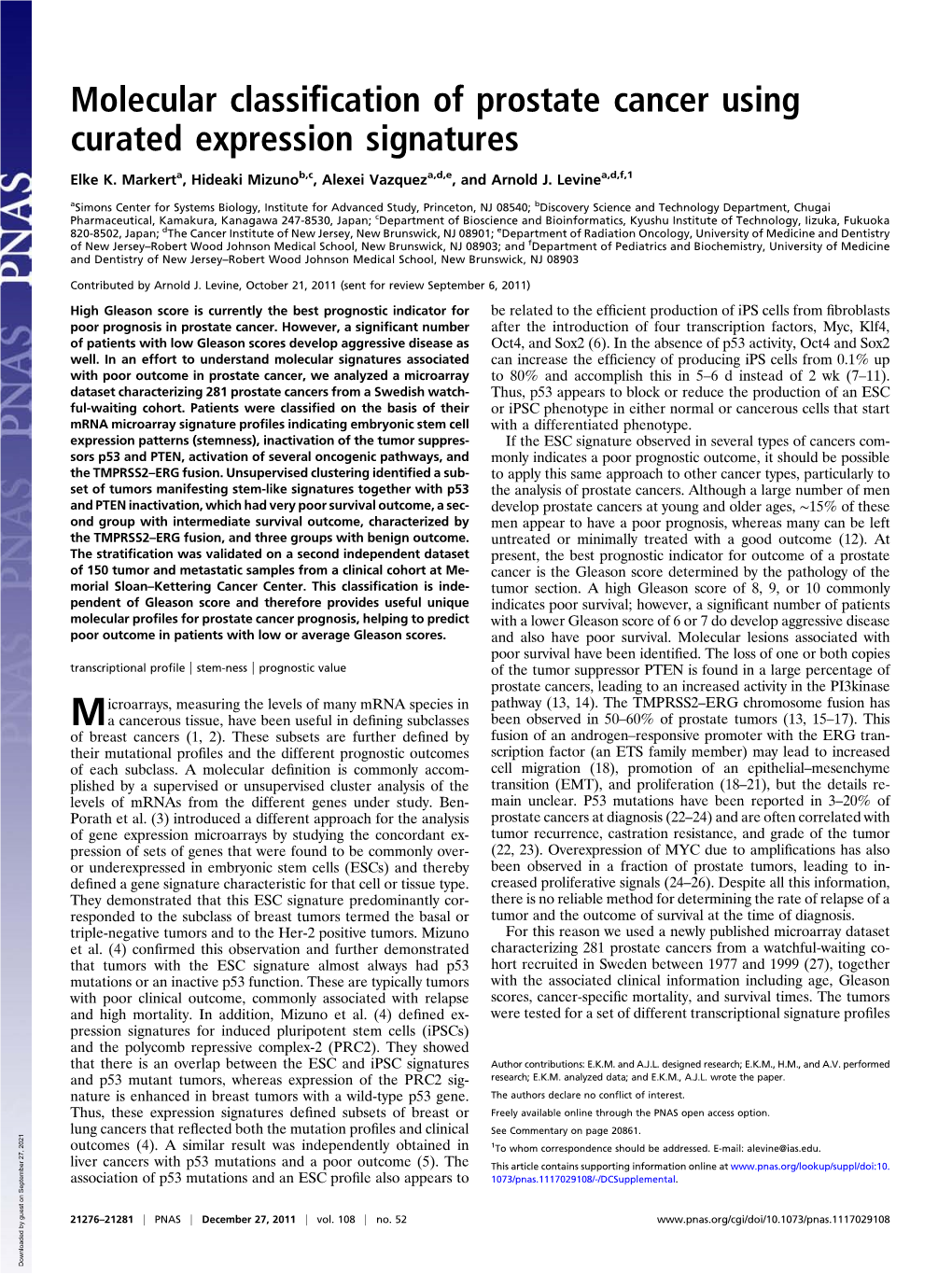 Molecular Classification of Prostate Cancer Using Curated Expression