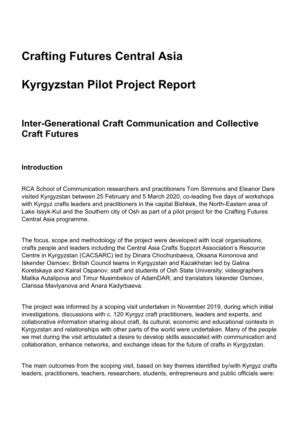 Crafting Futures Central Asia Kyrgyzstan Pilot Project Report