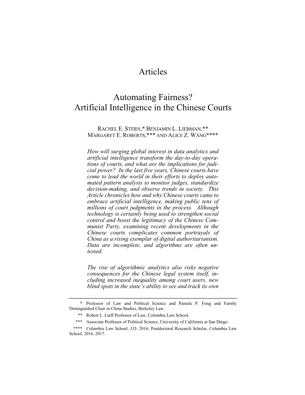 Articles Automating Fairness? Artificial Intelligence in the Chinese Courts