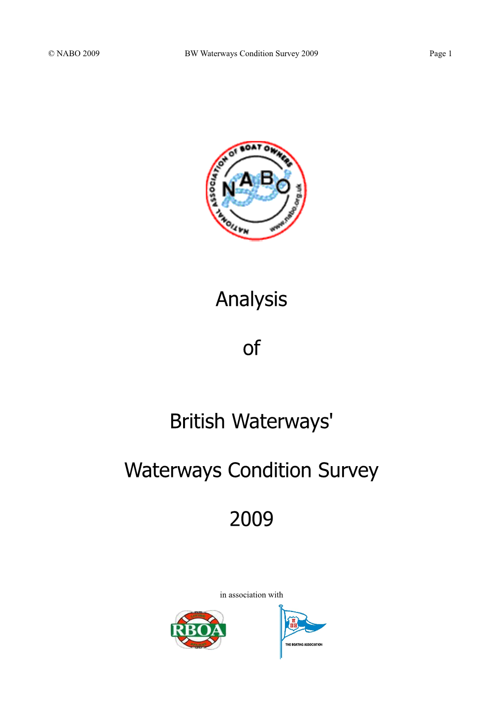 Analysis of British Waterways' Waterways Condition Survey 2009