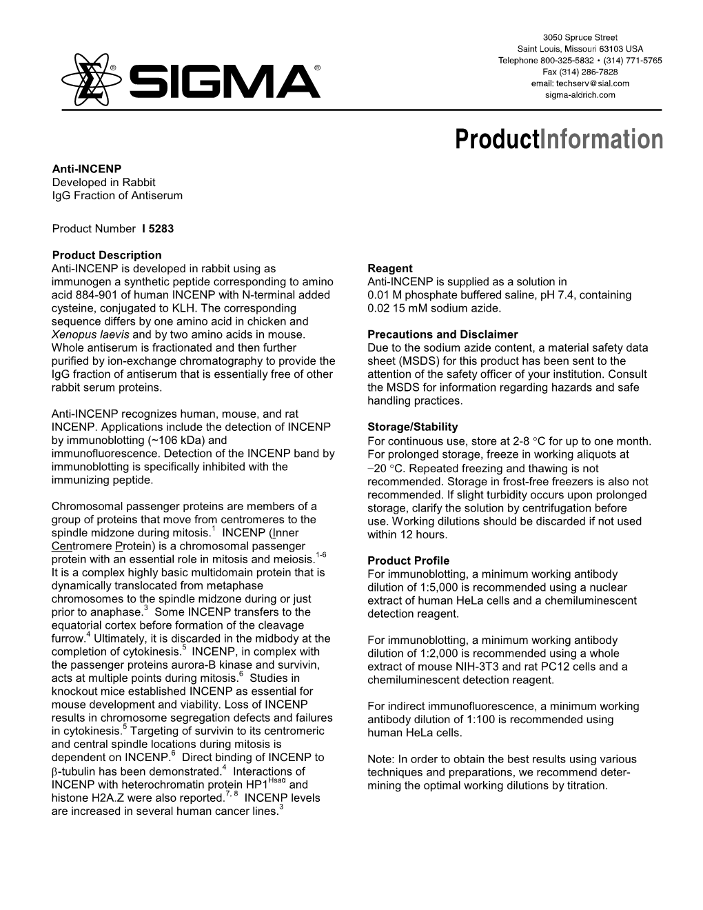 Anti-INCENP Antibody Produced in Rabbit (I5283)