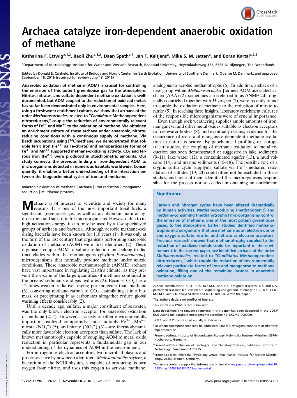 Archaea Catalyze Iron-Dependent Anaerobic Oxidation of Methane