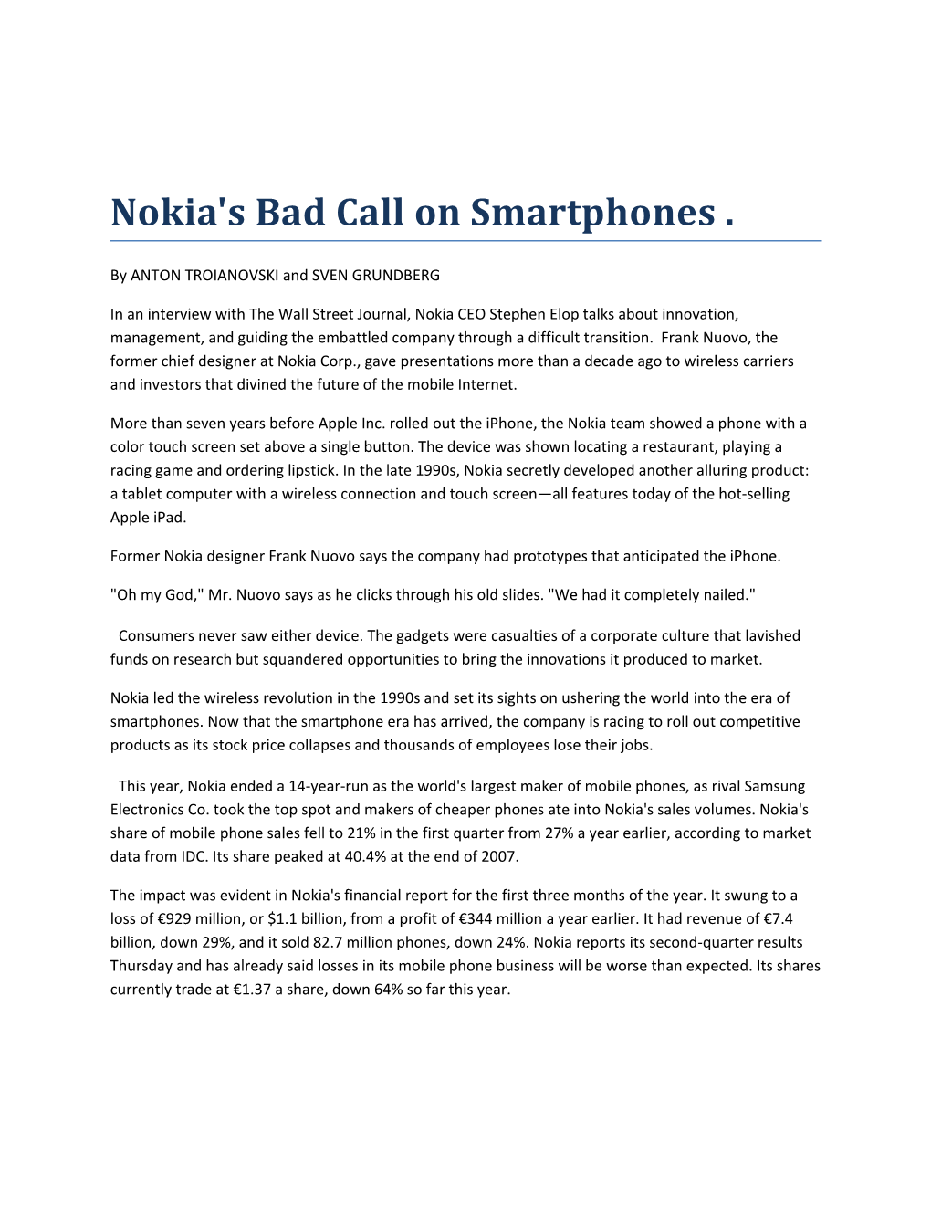 Nokia's Bad Call on Smartphones