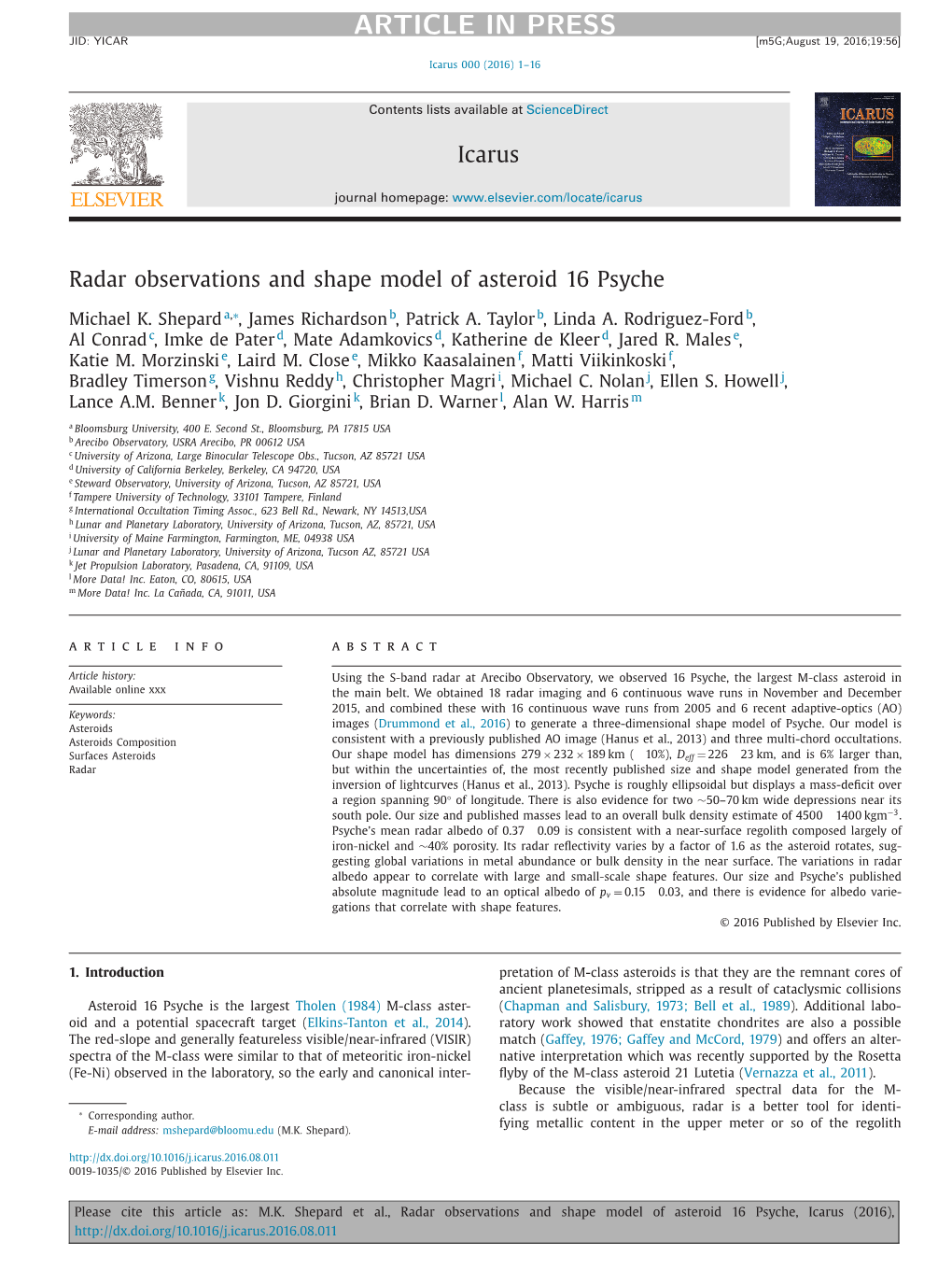 Radar Observations and Shape Model of Asteroid 16 Psyche