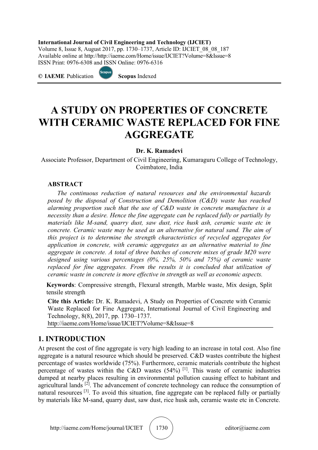 A Study on Properties of Concrete with Ceramic Waste Replaced for Fine Aggregate