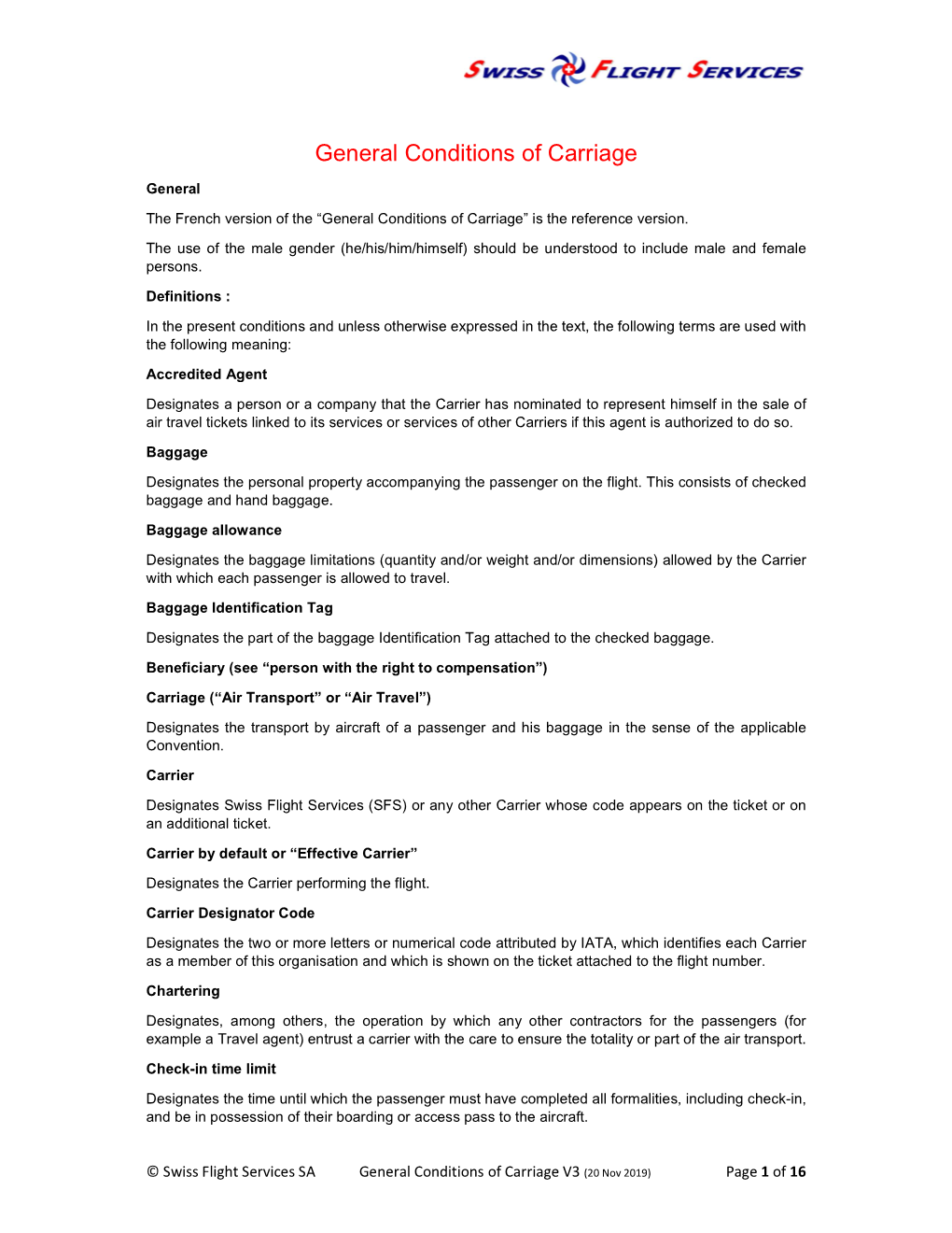 General Conditions of Carriage