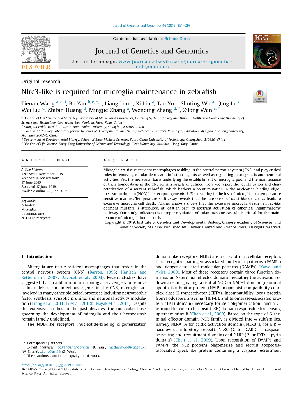 Nlrc3-Like Is Required for Microglia Maintenance in Zebrafish