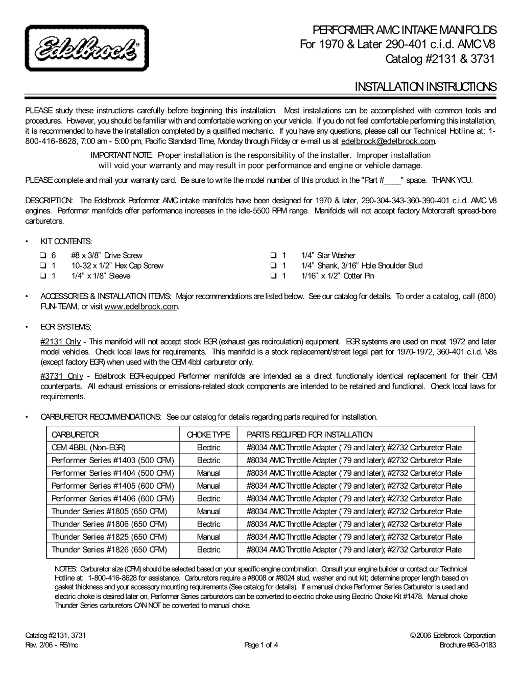 2131, 3731 ©2006 Edelbrock Corporation Rev