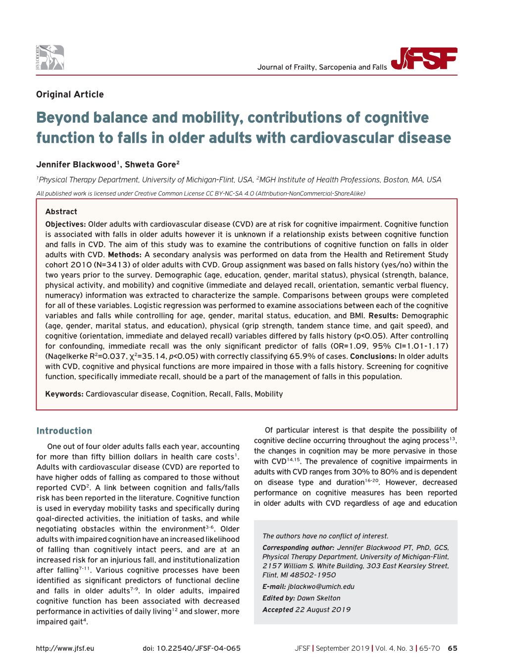 Beyond Balance and Mobility, Contributions of Cognitive Function to Falls in Older Adults with Cardiovascular Disease