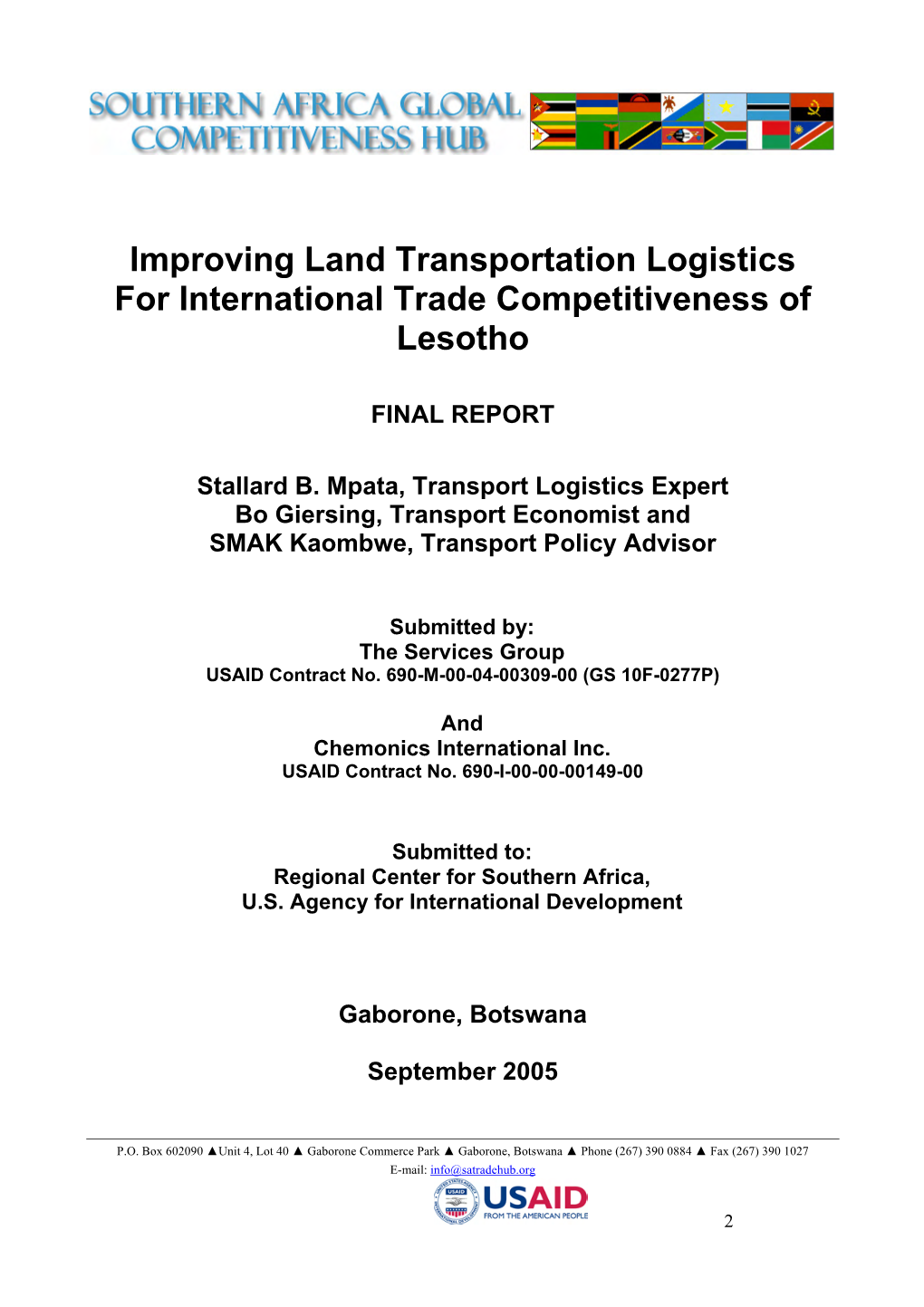 Improving Land Transportation Logistics for International Trade Competitiveness of Lesotho