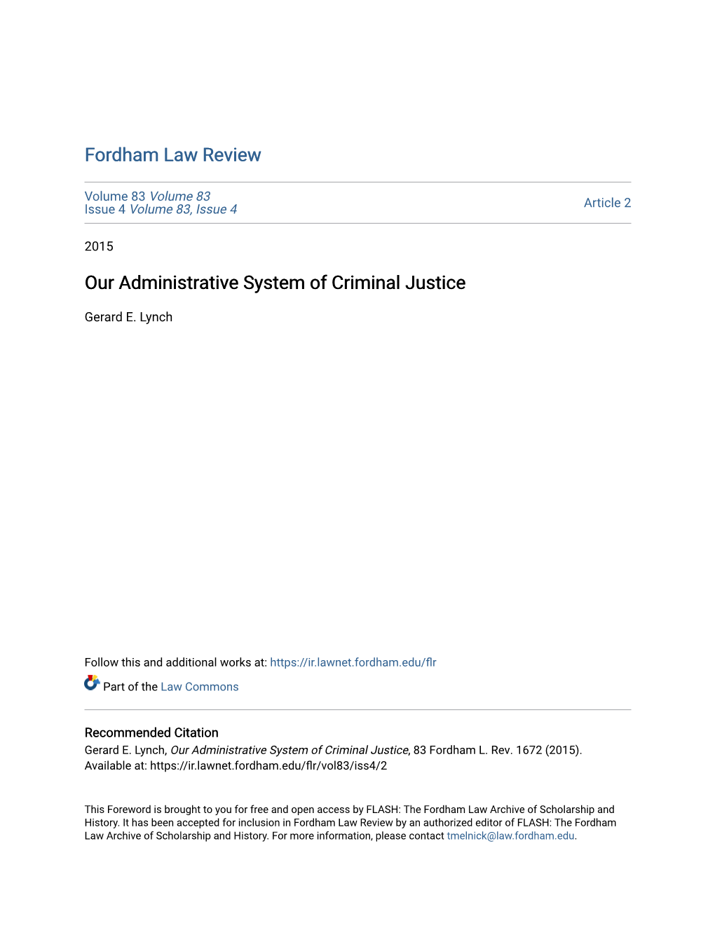 Our Administrative System of Criminal Justice