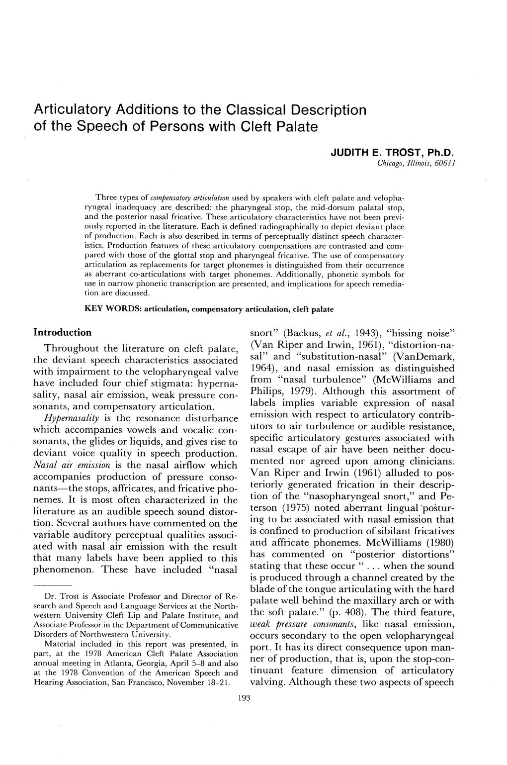 Articulatory Additions to the Classical Description of the Speech of Persons with Cleft Palate