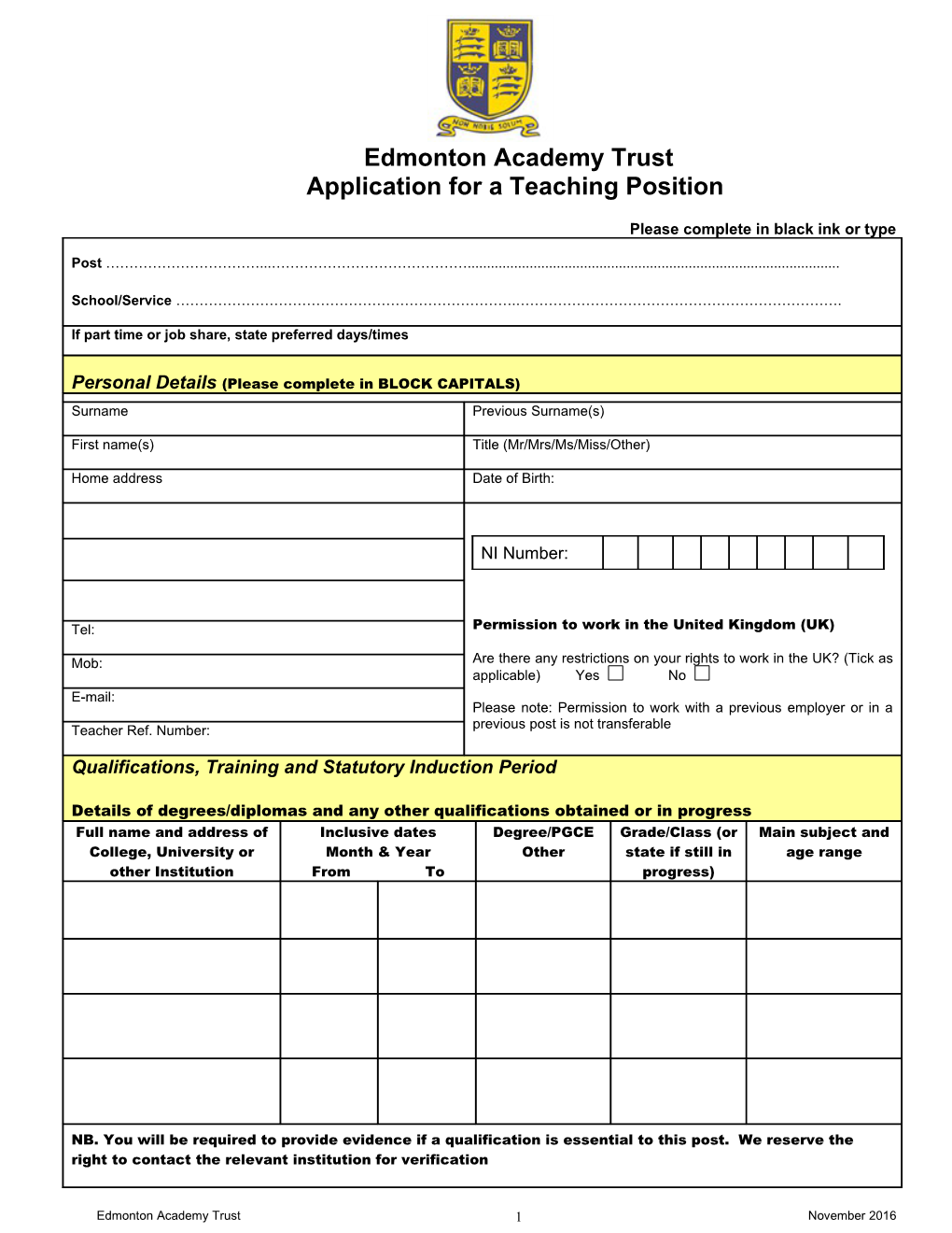 Application for the Primary Pool