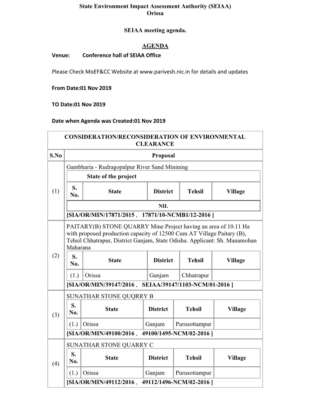 Orissa SEIAA Meeting Agenda. AGENDA Venue